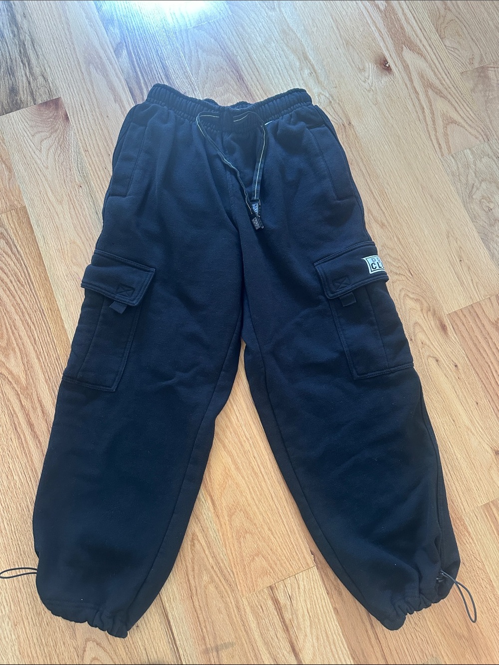 Kids Black Cargo Joggers with Elastic Waist and Drawstring